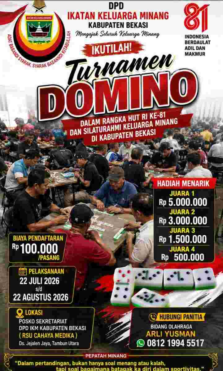 Semarak HUT ke-81 RI, IKM Kabupaten Bekasi Gelar Turnamen Domino Selama Sebulan

