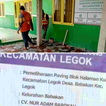 Pemasangan Paving Block di KUA Kecamatan  Legok desa Babakan,  oleh CV NUR ADAM BAROKAH sudah  sesuai SOP dan SNI



