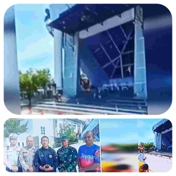 Atap Teras KPT Gedung Pemkab Brebes Ambruk, Diduga Tiga Pekerja Luka-Luka